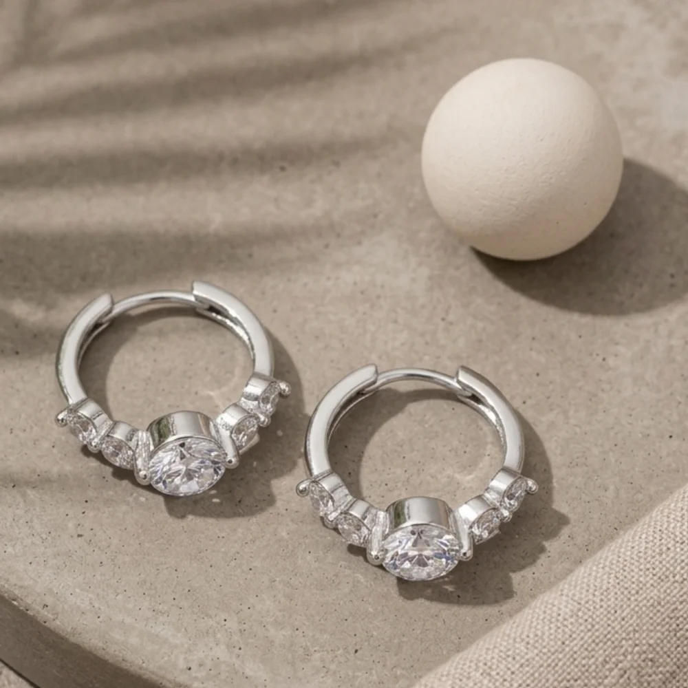 Dainty Sterling Silver CZ Huggie Hoop Earrings 0.45